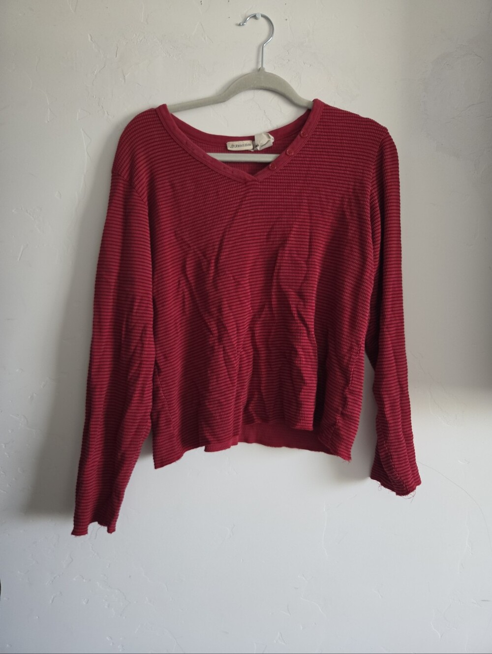 St. John's Bay Red Striped V‑Neck Long Sleeve Top